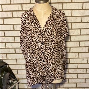 Torrid Brown and Black Button Down Shirt with Notched Collar and Short Sleeves